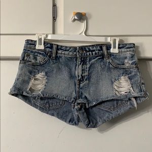 Distressed denim shorts